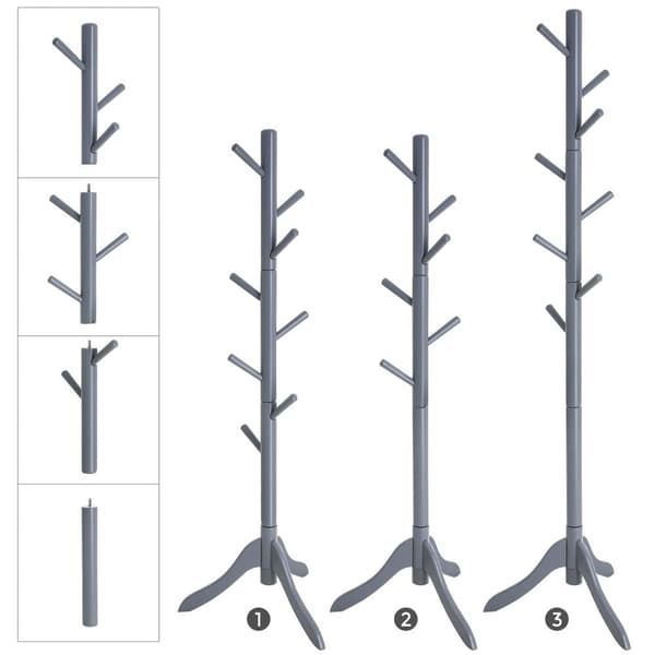 ROOTZ CLOKAKOOM STAND - COLE RACK - HAT STAND - 3 JUSTERBLE HØJDE - GUBBER WOOD - 51,1 cm x 44,3 cm x 177 cm - Grå