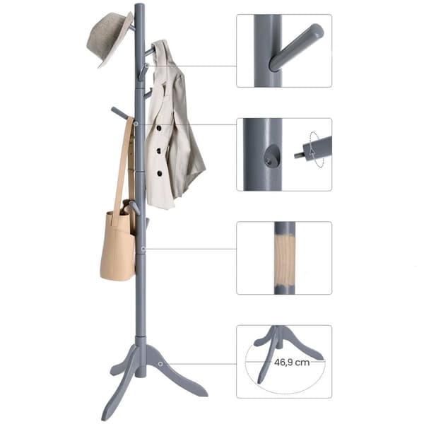 ROOTZ CLOKAKOOM STAND - COLE RACK - HAT STAND - 3 JUSTERBLE HØJDE - GUBBER WOOD - 51,1 cm x 44,3 cm x 177 cm - Grå