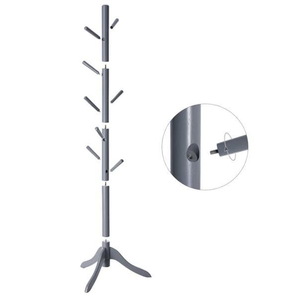 ROOTZ CLOKAKOOM STAND - COLE RACK - HAT STAND - 3 JUSTERBLE HØJDE - GUBBER WOOD - 51,1 cm x 44,3 cm x 177 cm - Grå