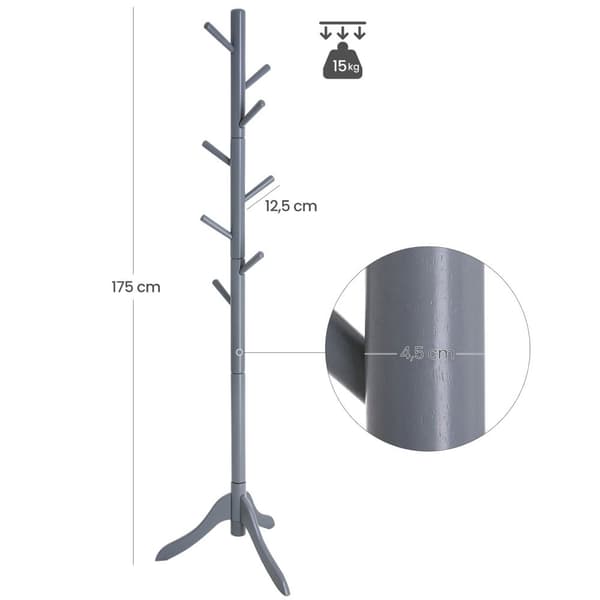 ROOTZ CLOKAKOOM STAND - COLE RACK - HAT STAND - 3 JUSTERBLE HØJDE - GUBBER WOOD - 51,1 cm x 44,3 cm x 177 cm - Grå