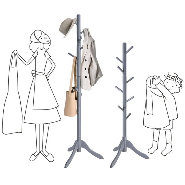 ROOTZ CLOKAKOOM STAND - COLE RACK - HAT STAND - 3 JUSTERBLE HØJDE - GUBBER WOOD - 51,1 cm x 44,3 cm x 177 cm - Grå