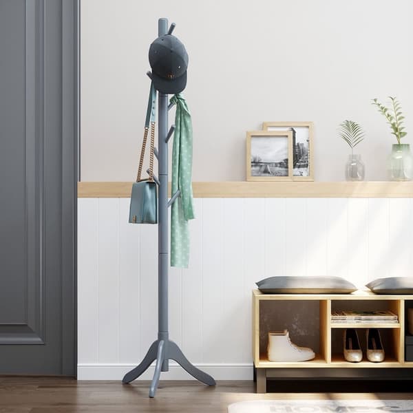 ROOTZ CLOKAKOOM STAND - COLE RACK - HAT STAND - 3 JUSTERBLE HØJDE - GUBBER WOOD - 51,1 cm x 44,3 cm x 177 cm - Grå