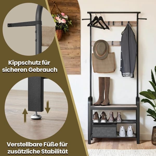 Rootz garderob Stand - Garderob Stand - Hall Organizer - Shoe Bench - 72cm x 33,7 cm x 183 cm