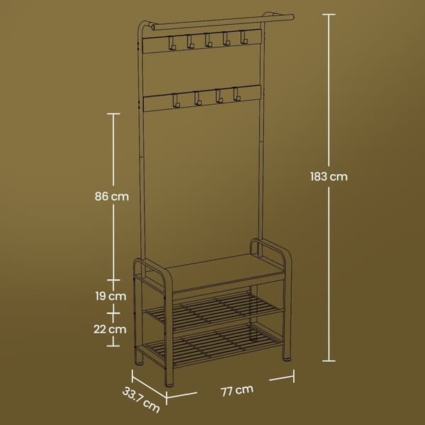 Rootz garderob Stand - Garderob Stand - Hall Organizer - Shoe Bench - 72cm x 33,7 cm x 183 cm