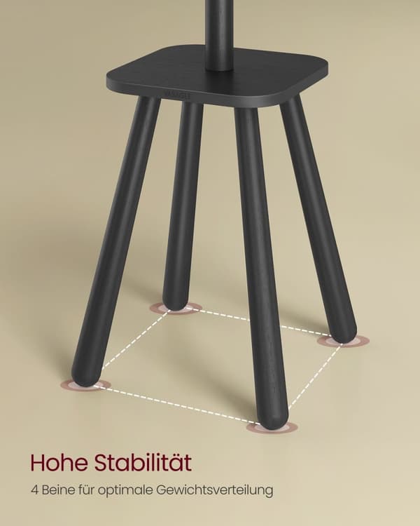 Rootz garderob Stand - Coat Rack - Hall Tree - 8 Hooks & Storage - Space Saving Design - Gummiträ & MDF - 34,7 x 34,7 x 170,5 cm - Svart