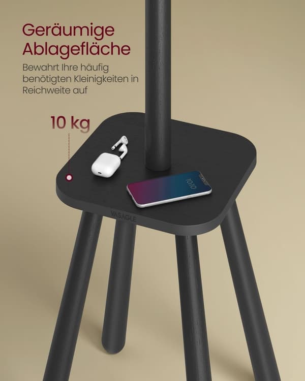 Rootz garderob Stand - Coat Rack - Hall Tree - 8 Hooks & Storage - Space Saving Design - Gummiträ & MDF - 34,7 x 34,7 x 170,5 cm - Svart