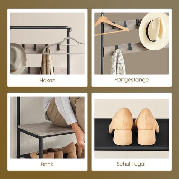 Rootz garderob Stand med skobänk - Klädställ - Coat Organizer - Easy Montering - 32,2 x 64 x 180 cm - Brown -Black