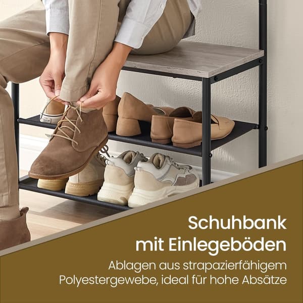 Rootz garderob Stand med skobänk - Klädställ - Coat Organizer - Easy Montering - 32,2 x 64 x 180 cm - Brown -Black