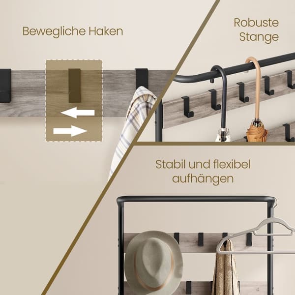 Rootz garderob Stand med skobänk - Klädställ - Coat Organizer - Easy Montering - 32,2 x 64 x 180 cm - Brown -Black