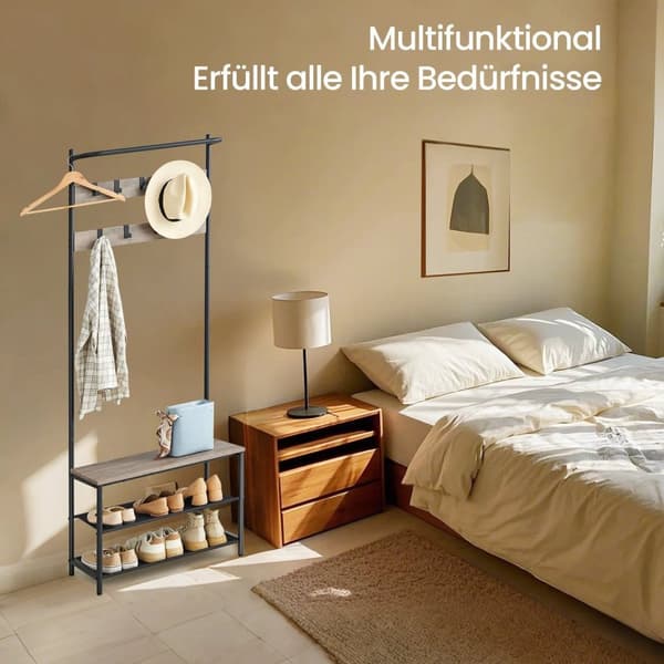 Rootz garderob Stand med skobänk - Klädställ - Coat Organizer - Easy Montering - 32,2 x 64 x 180 cm - Brown -Black