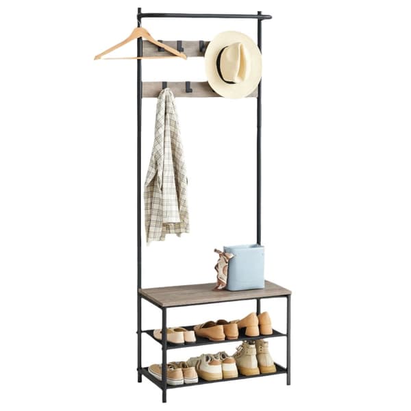Rootz garderob Stand med skobänk - Klädställ - Coat Organizer - Easy Montering - 32,2 x 64 x 180 cm - Brown -Black