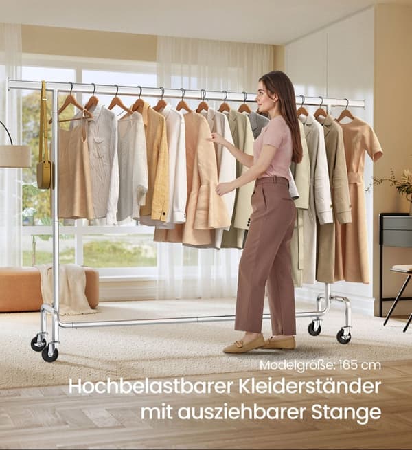 Rootz klädstativ - Rullande plaggstativ - Mobilkläderstativ - Silverstål - Justerbar höjd 45 x (160-200) x 162,9 cm