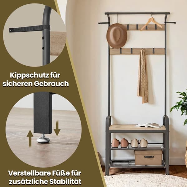 ROOTZ CLOAKLOOM STAND & SHOE BENCH - Garderobe Rack - Entryway Organizer - Rumbesparende design - 33,7 cm x 72 cm x 183 cm