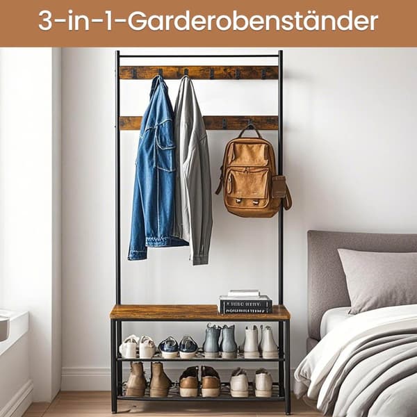 ROOTZ CLOKAKOOM STAND - Tøjstativ - Vintage Style - Robust Wooden & Steel Frame - 32 cm x 85 cm x 175 cm