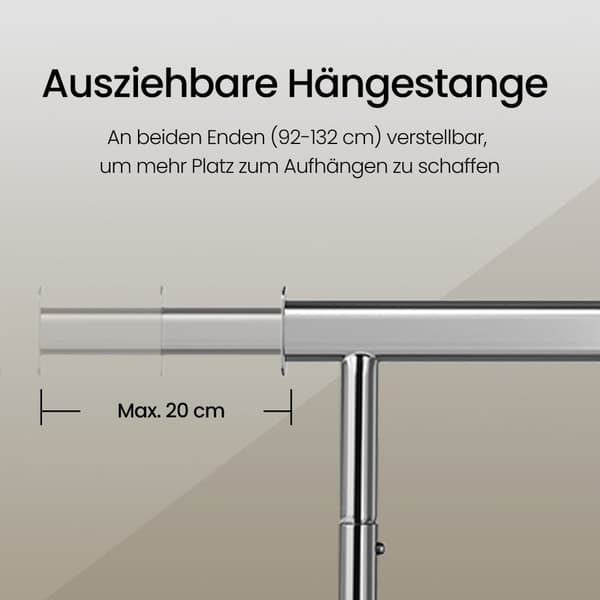 Rootz tøjstativ på hjul - Garderobe Stand - Pull -Out Clothes Rail - Rynkefri opbevaring - 92-132 cm x 160 cm x 45,4 cm