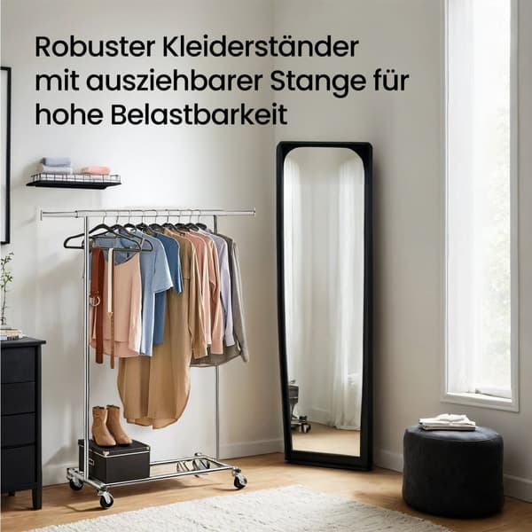 Rootz tøjstativ på hjul - Garderobe Stand - Pull -Out Clothes Rail - Rynkefri opbevaring - 92-132 cm x 160 cm x 45,4 cm