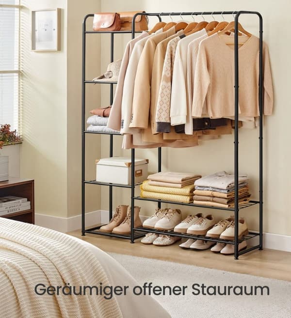 Rootz tøjstativ med hylder - tøjarrangør - tøjstativ - Robust stål - 29x112x158.4cm - Max Load 73 kg - Matt Black