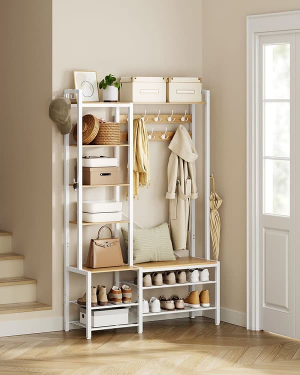 Rootz Cloadroom Stand With Shoe Bench - Garderobeopbevaring - Engangeway Organizer - Sturnet design - 40 cm x 120 cm x 190 cm