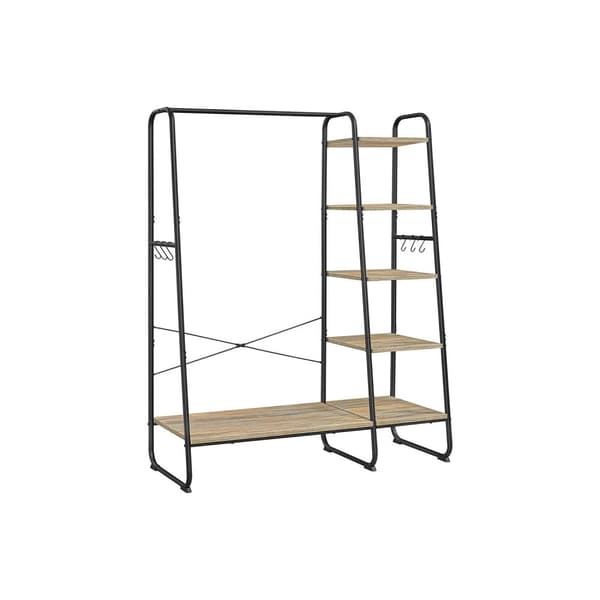 Rootz klädstativ med 6 krokar - kappstativ - plaggskena - tungt - 45x120x160cm - brun, svart