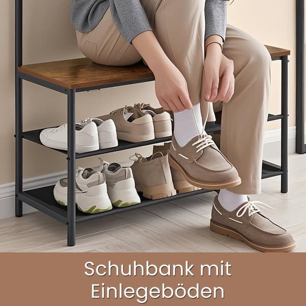 ROOTZ CLOKAKOOM STAND - TREEN TOPBOARD SHOO BENCH - Tøjstativ - Vintage Brown Black - 32,2 x 84 x 180 cm