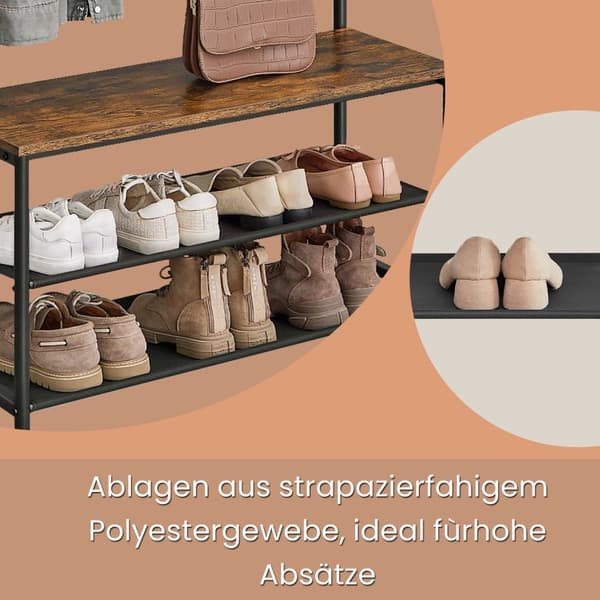 ROOTZ CLOKAKOOM STAND - TREEN TOPBOARD SHOO BENCH - Tøjstativ - Vintage Brown Black - 32,2 x 84 x 180 cm