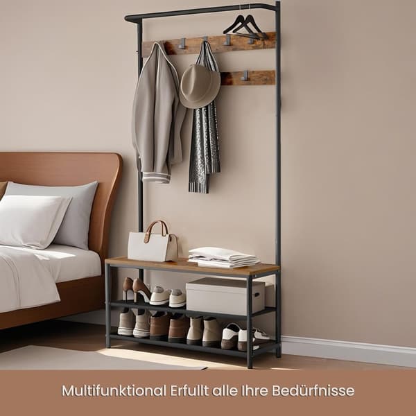 ROOTZ CLOKAKOOM STAND - TREEN TOPBOARD SHOO BENCH - Tøjstativ - Vintage Brown Black - 32,2 x 84 x 180 cm