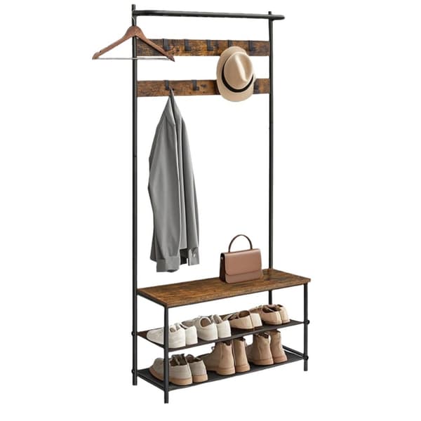 ROOTZ CLOKAKOOM STAND - TREEN TOPBOARD SHOO BENCH - Tøjstativ - Vintage Brown Black - 32,2 x 84 x 180 cm