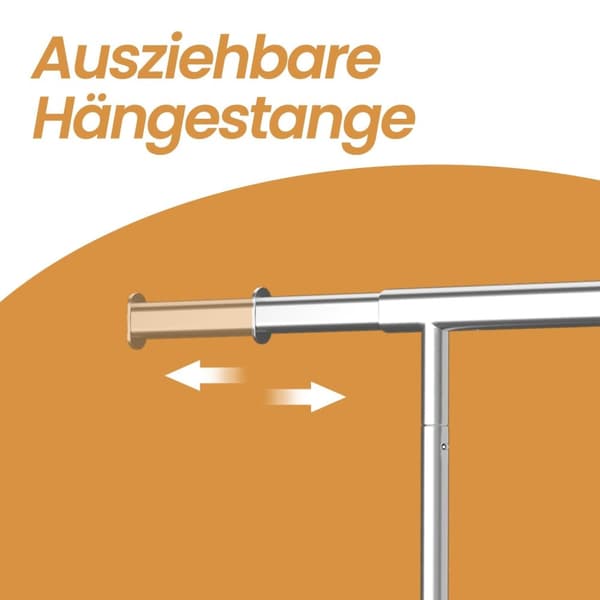 Rootz klädstativ - Garderobstativ - Rolling Clothes Bar - tungt stål - 45 cm x (160-200 cm) x 161,5 cm - 150 kg lastkapacitet