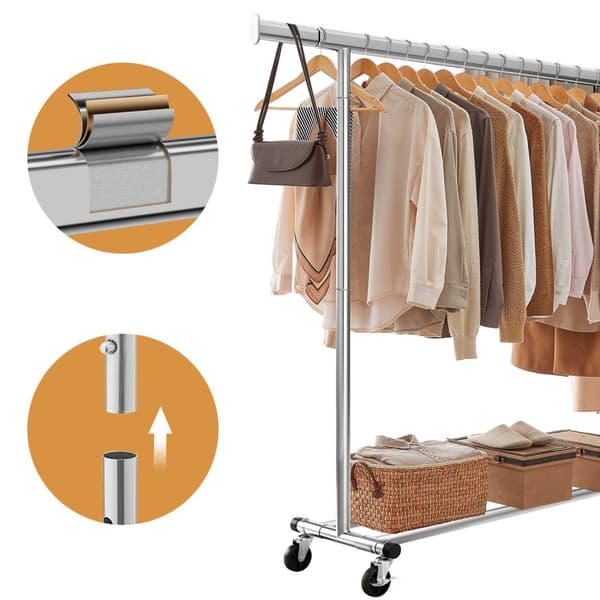 Rootz klädstativ - Garderobstativ - Rolling Clothes Bar - tungt stål - 45 cm x (160-200 cm) x 161,5 cm - 150 kg lastkapacitet