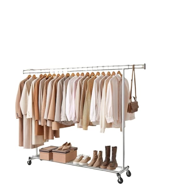 Rootz klädstativ - Garderobstativ - Rolling Clothes Bar - tungt stål - 45 cm x (160-200 cm) x 161,5 cm - 150 kg lastkapacitet
