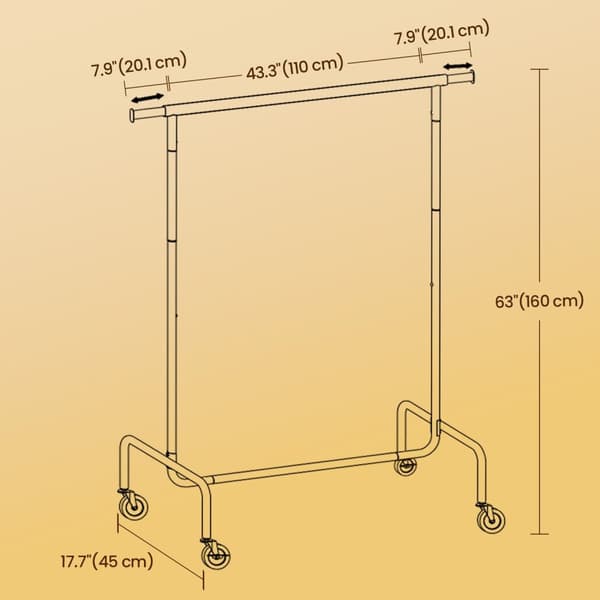 Rootz klädställ på rullar - garderobsstativ - utdragbar klädskena - max 130 kg kapacitet - 45x (110-150) x160 cm - Matt vitt stål