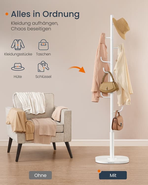 Rootz Club -formad garderob Stand - Coat Rack - Hallvägsarrangör - Hållbart stål & MDF - 40 cm x 40 cm x 175,3 cm