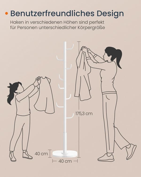 Rootz Club -formad garderob Stand - Coat Rack - Hallvägsarrangör - Hållbart stål & MDF - 40 cm x 40 cm x 175,3 cm