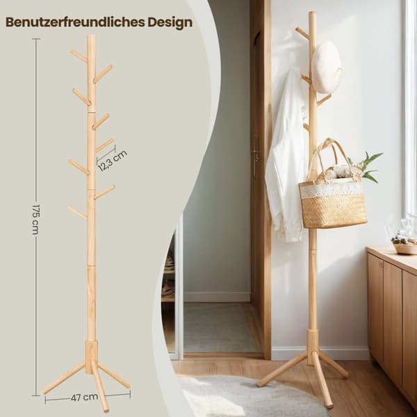 Rootz Fritstående massivt træ tøjstativ - Cloakroom Stand - Tree -Shape Garderobe - Stabil og holdbar - 47x47x175cm