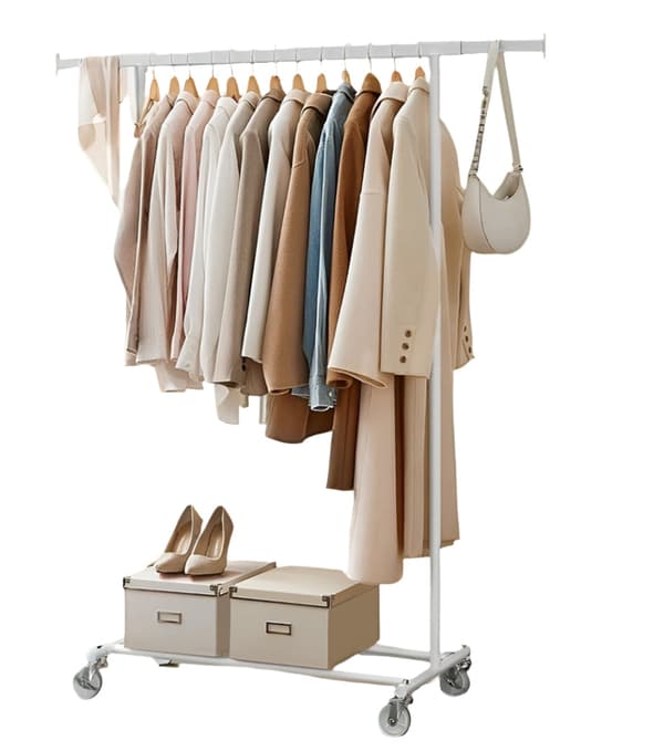 Rootz Heavy -Duty Clothing Rack - Garderobe Stand - Rollbar tøjskinne - Max Load 100 kg - Steel & Pp - 45x (92-132) X161.5cm - Hvid