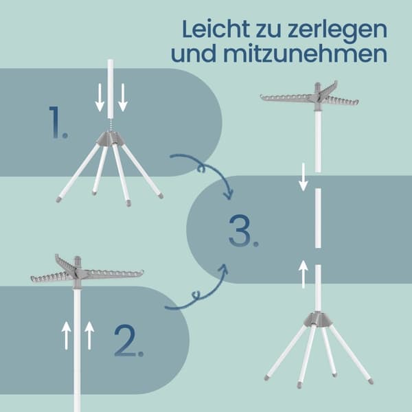 Rootz vaskeri tørretumbler - Law Stand - 3 Rotatable Arms - Rumbesparende - 65 x 65 x 150 cm