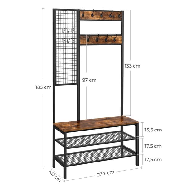 Rootz stor garderobsstativ med bänk - garderobstativ - trä spånskiva - robust förvaring - 97,7 cm x 40 cm x 185 cm