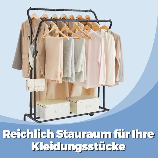 Rootz Rolling Clothing Rack - Tøjstang - Beklædningsstativ - Høj kapacitet - 52,5 cm x 103,5 cm x 155 cm