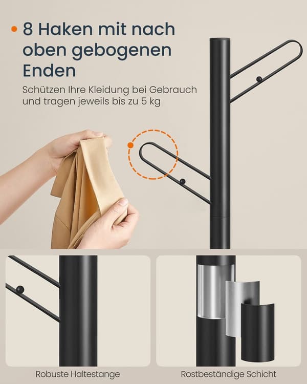 Rootz Tree Form Garderobe - Coat Rack - Hat Stand - 8 Hooks - Black Steel & MDF - 40x40x175.3 cm