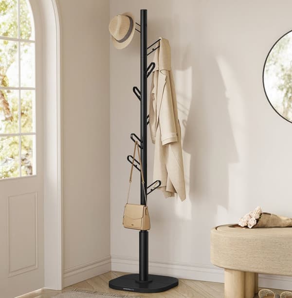 Rootz Tree Form Garderobe - Coat Rack - Hat Stand - 8 Hooks - Black Steel & MDF - 40x40x175.3 cm