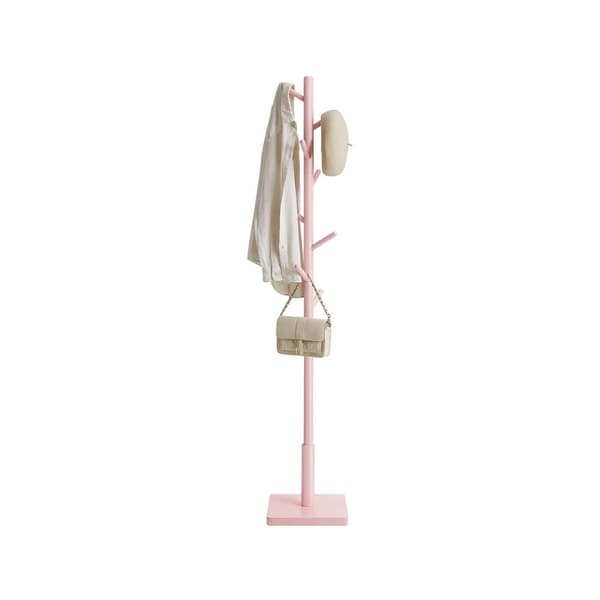 Rootz Solid Wood Clothing Rack - Coat Stand - 8 Hook Organizer - Space Saving Design - 30x30x175cm - Pastellrosa