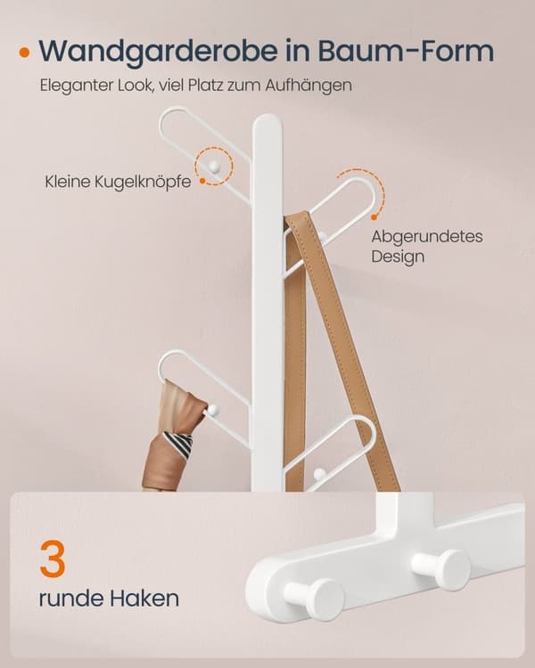 Rootz Tree Wall Garderobe - Coat Rack - Hook Organizer - 7 Hooks - Pearl White Steel - 13 cm x 19 cm x 41 cm