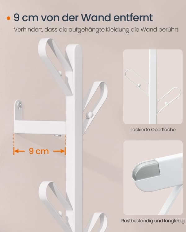 Rootz Tree Wall Garderobe - Coat Rack - Hook Organizer - 7 Hooks - Pearl White Steel - 13 cm x 19 cm x 41 cm