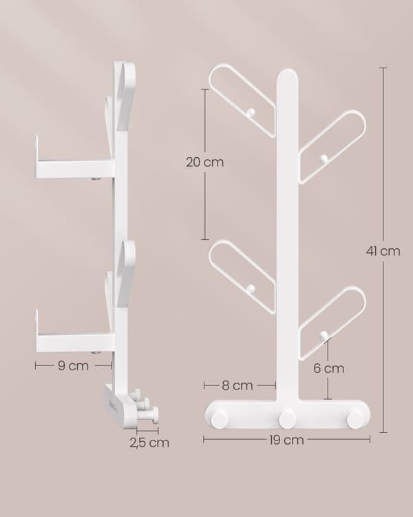 Rootz Tree Wall Garderobe - Coat Rack - Hook Organizer - 7 Hooks - Pearl White Steel - 13 cm x 19 cm x 41 cm
