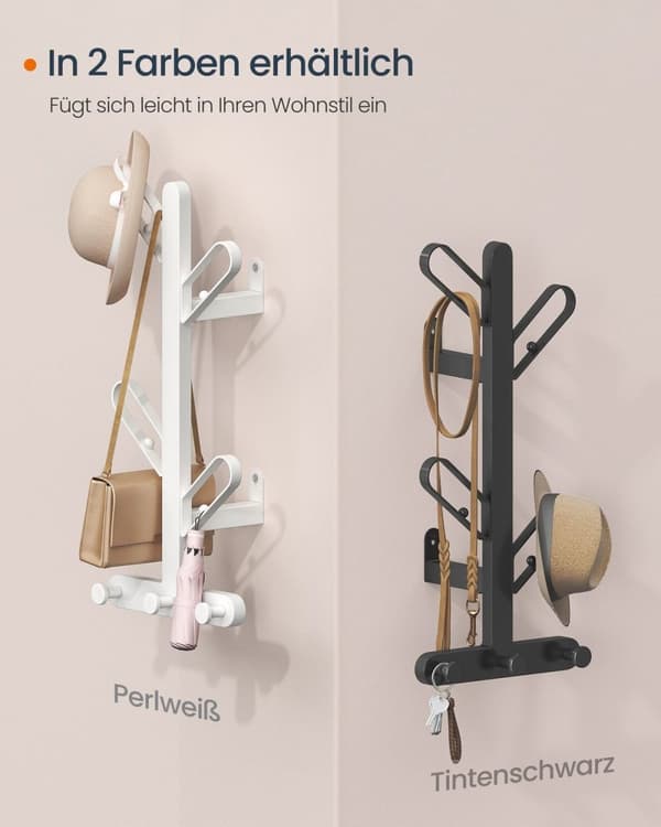 Rootz Tree Wall Garderobe - Coat Rack - Hook Organizer - 7 Hooks - Pearl White Steel - 13 cm x 19 cm x 41 cm