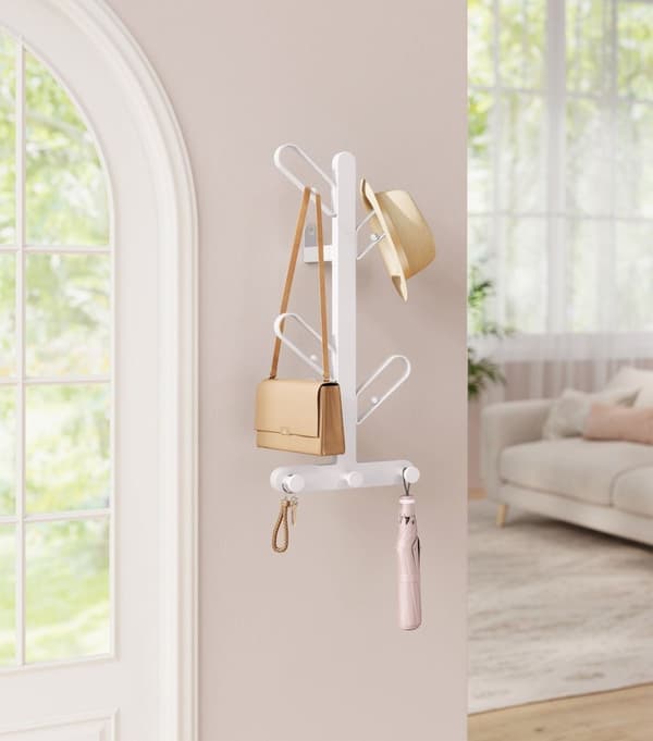 Rootz Tree Wall Garderobe - Coat Rack - Hook Organizer - 7 Hooks - Pearl White Steel - 13 cm x 19 cm x 41 cm