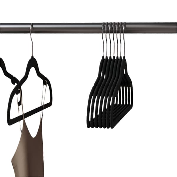 Rootz fløjlstøjsbøjler - skridsikre hængende barer - Skulder hak - Rumbesparende - 43 cm x 22 cm - Sort - pakke med 50