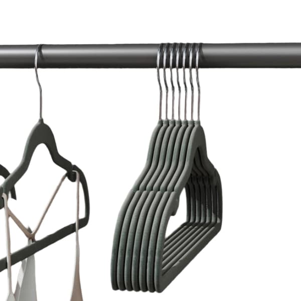 Rootz Velvet Wing Bar Hanger Set - Tøjarrangør - skridsikre bøjler - Rumbesparende - 43 cm x 0,6 cm x 22 cm - Grå