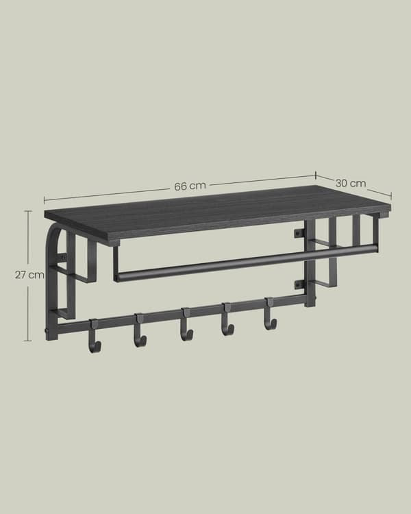 Rootz Wall Garderob - 5 Hook Coat Rack - Entryway Organizer - Space Saving Design - 30 x 66 x 27 cm