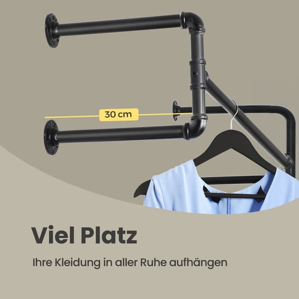 Rootz Wall Garderob Clothes Rail - Hanging Bar - Iron Rod - Space Saving Organization - 110 cm x 30 cm x 29,3 cm